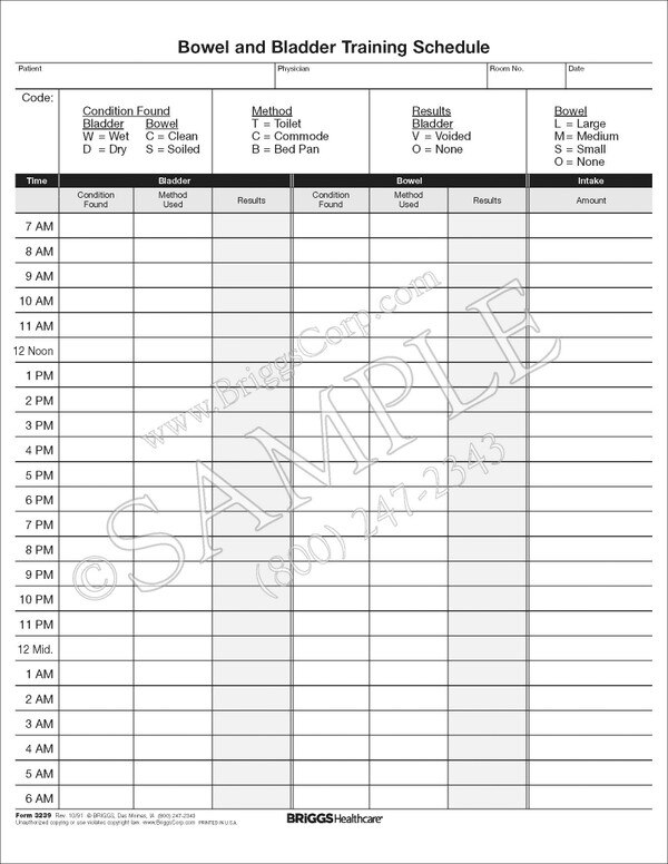 Bowel and Bladder Training Schedule Form